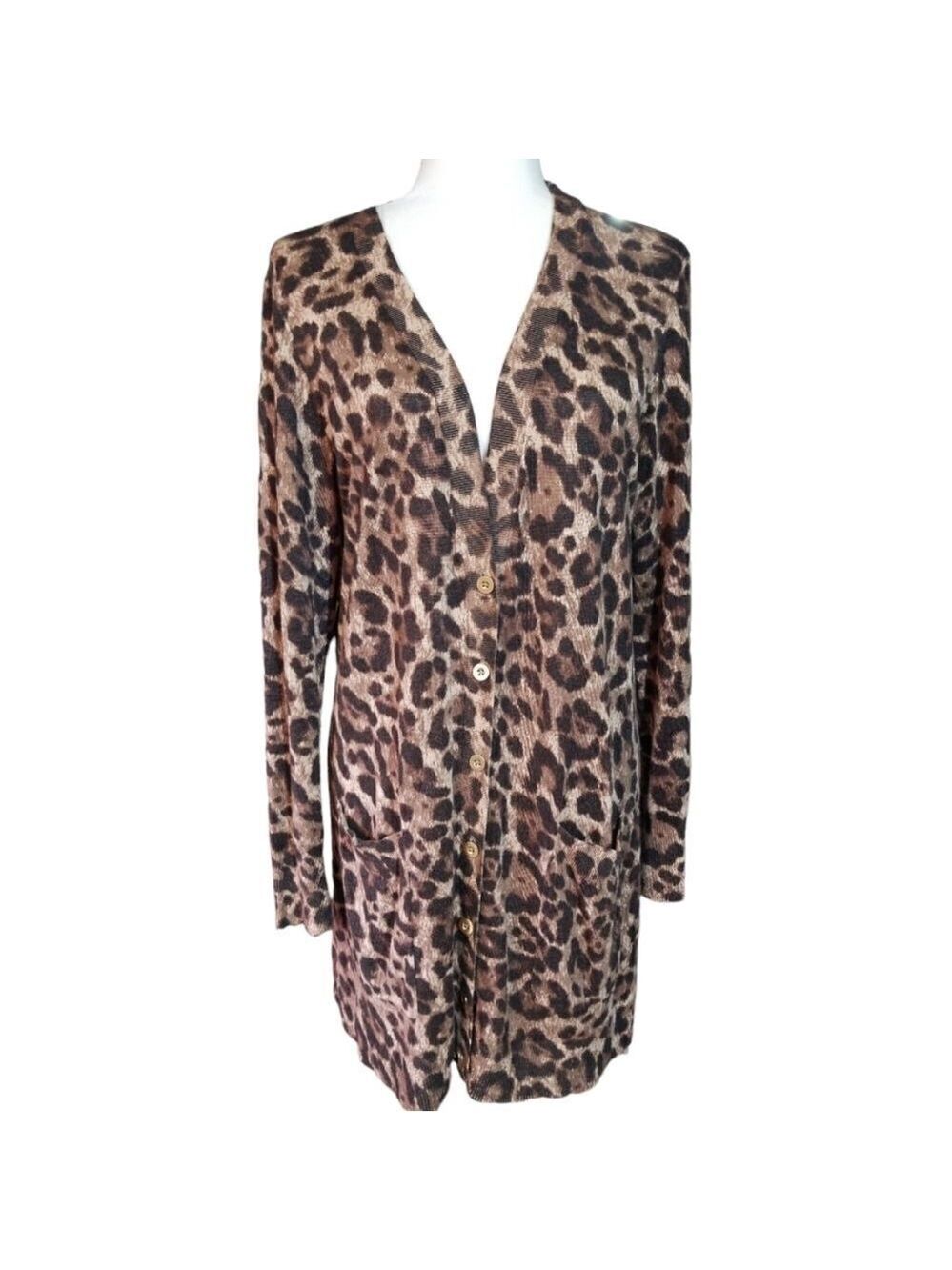 Lisa Rinna Collection Leopard Boyfriend Cardigan Size Medium